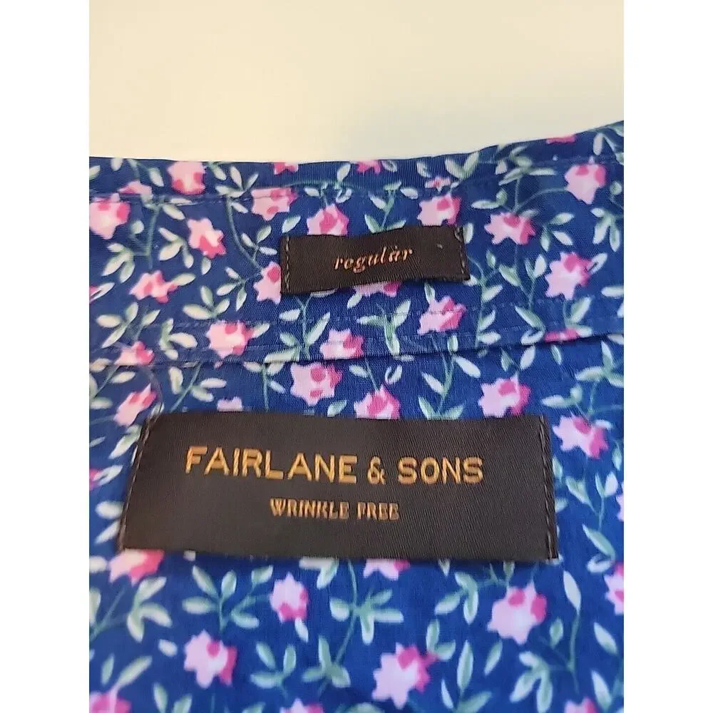 Fairlane & Sons 100% Cotton Blue Tiny Floral Long Sleeve Button Up Shirt Mens XL - Picture 10 of 12